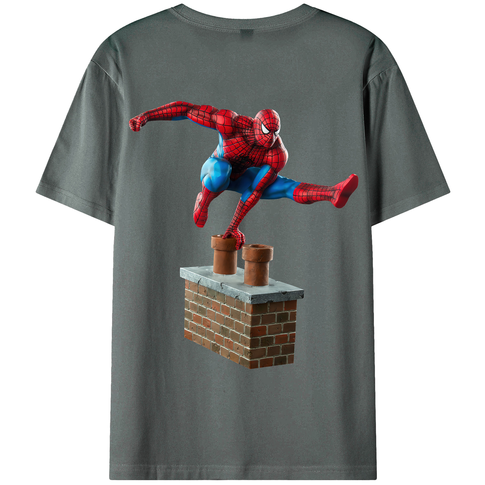 （画像用） Spider Man スパイダーマン 綿100％ メンズ半袖Tシャツ（バックプリント） 通気性